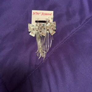 Betsey Johnson Silver and Crystal Bow Earrings
